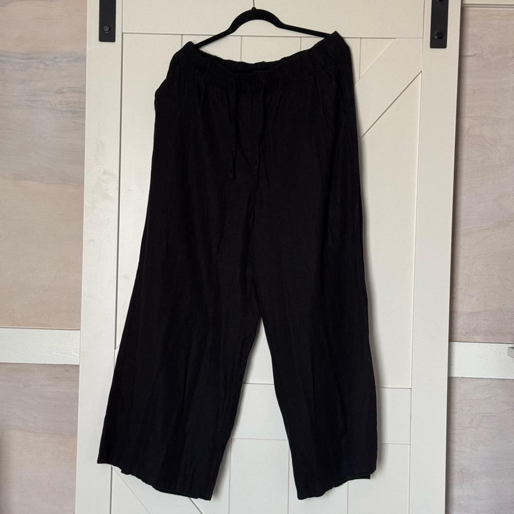High waist loose fit linen blend pants